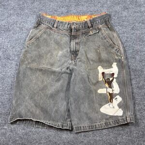 Vintage FUBU Shorts Men's 34 Gray Denim Muhammed Ali Boxing Y2K Baggy Hip Hop